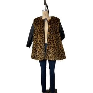 Vtg Swing Black Coat Leather w Cheetah Faux Fur  size S/ M